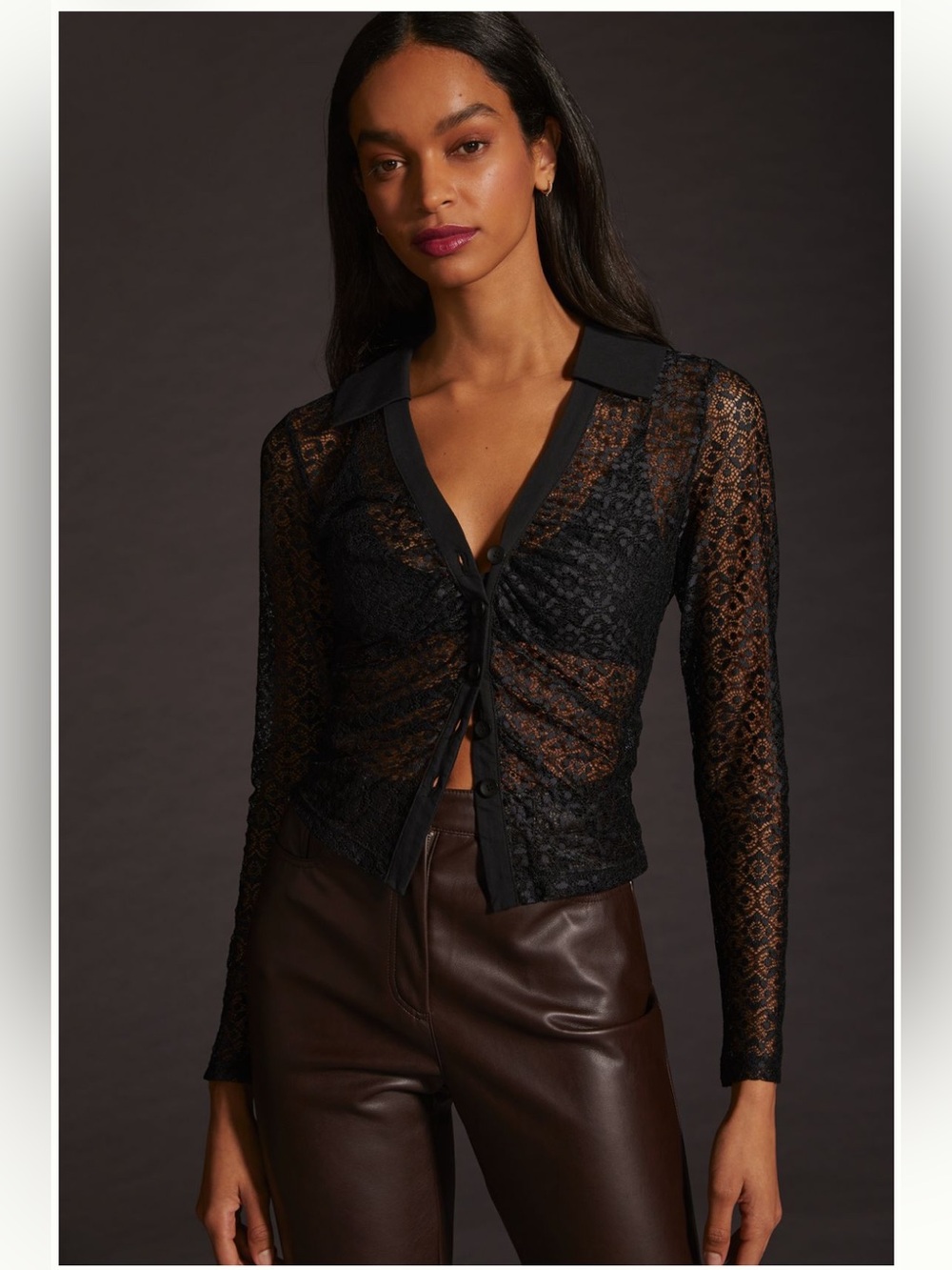Maeve Anthropologie Black Lace Collared Button Top XS Turkey